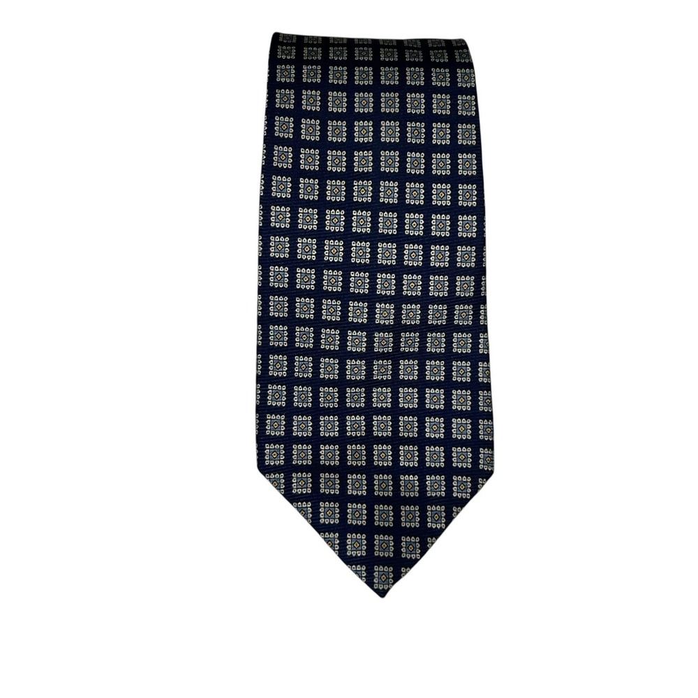 Lauren Ralph Lauren Vintage Men's 100% Silk Tie Navy Blue Geometric Classic USA
